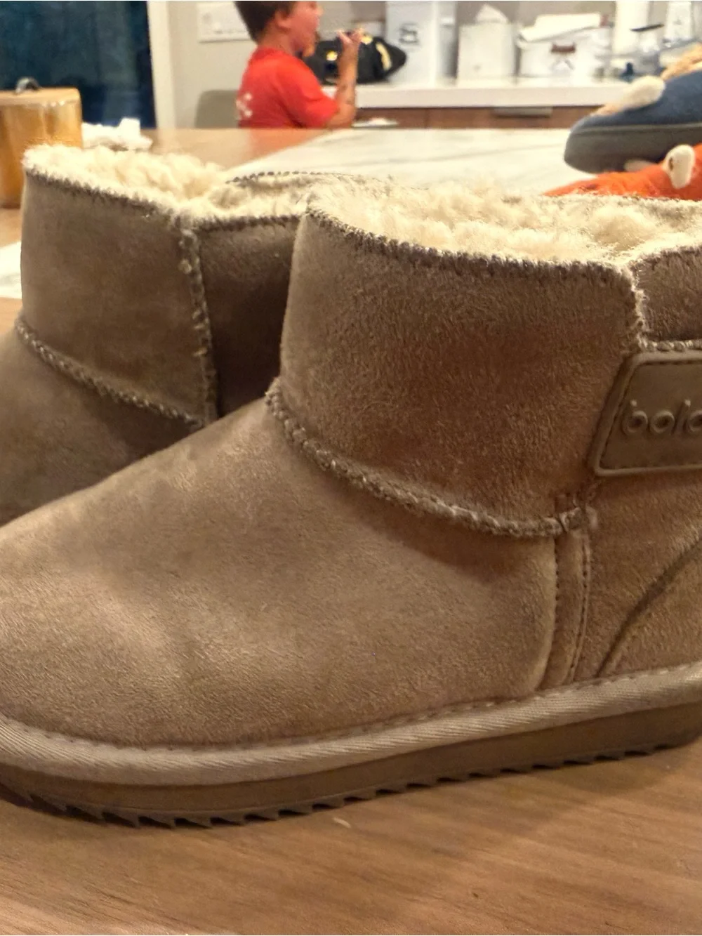 Balabala Kids Snow Boots Winter Boots  Cloud-Lined Suede Slip-On Bootie in Taupe